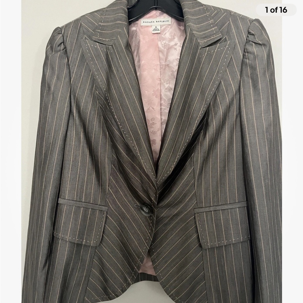 Banana Republic Y2k womens striped blazer gray